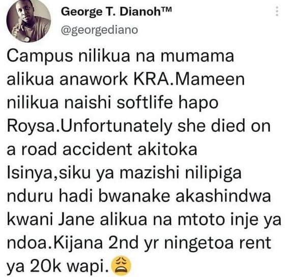 George t. dianohtm georgediano campus nilikua na mumama alikua anawork kra.mamee