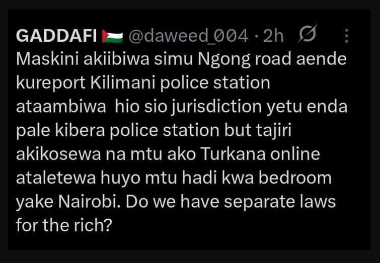 Gaddafi daweed 004 2h maskini akiibiwa simu ngong road aende kureport kilimani p