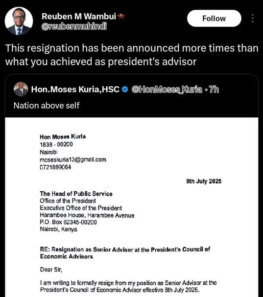 Reuben m wambui eubenmuhindi follow this resignation has been announced more tim