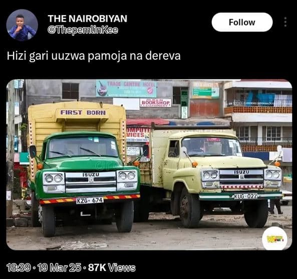 The nairobiyan 'thepemlnkee follow hizi gari uuzwa pamoja na dereva eéaigfior fi