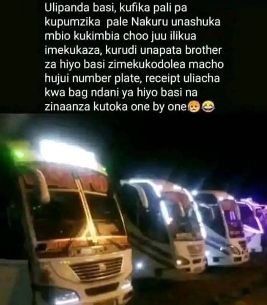 Ulipanda basi, kufika pali pa kupumzika pale nakuru unashuka mbio kukimbia choo