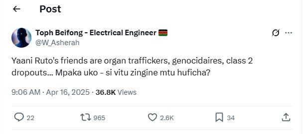 Post toph beifong electrical engineer w_asherah yaani ruto's friends are organ t