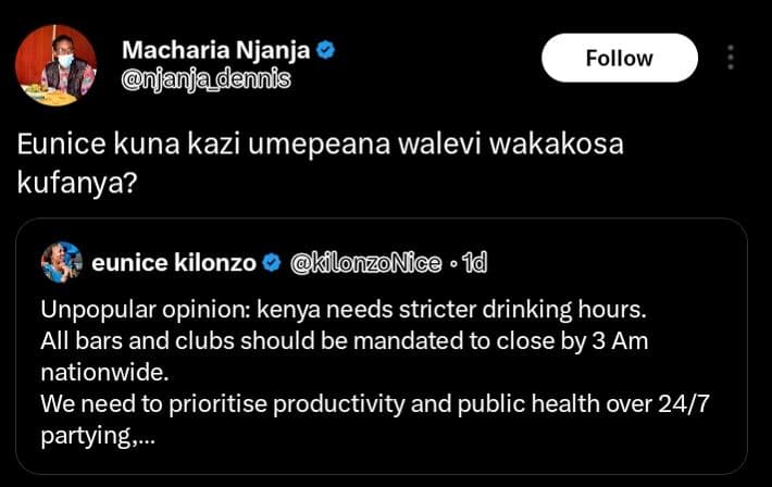 Macharia njanja njanjadennis follow eunice kuna kazi umepeana walevi wakakosa ku