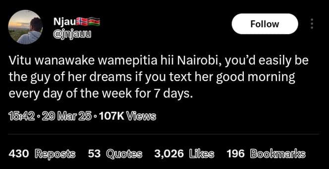 Njau jnjauu follow vitu wanawake wamepitia hii nairobi, you'd easily be the guy