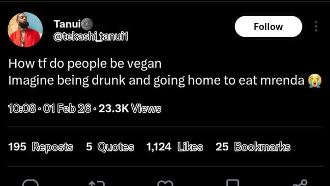 Tanui tekashi_fanuií follow how tf do people be vegan imagine being drunk and go