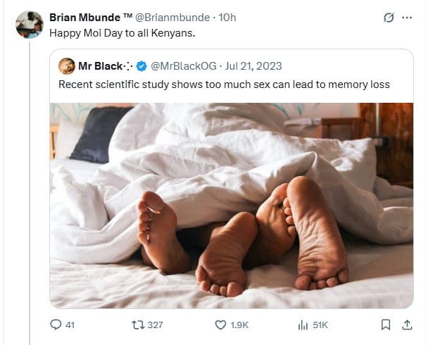 Brian mbunde ti brianmbunde 10h happy moi day to all kenyans. mr black mrblackog