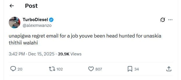 Post turbodiesel alexmwanzo unapigwa regret email for a job youve been head hunt