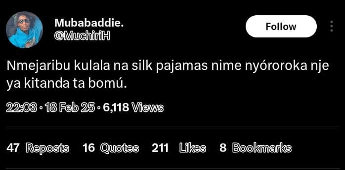 Mubabaddie muchirh follow nmejaribu kulala na silk pajamas nime nyóroroka nje ya