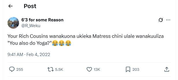 Post 6'3 for some reason r_weku your rich cousins wanakuona ukieka matress chini