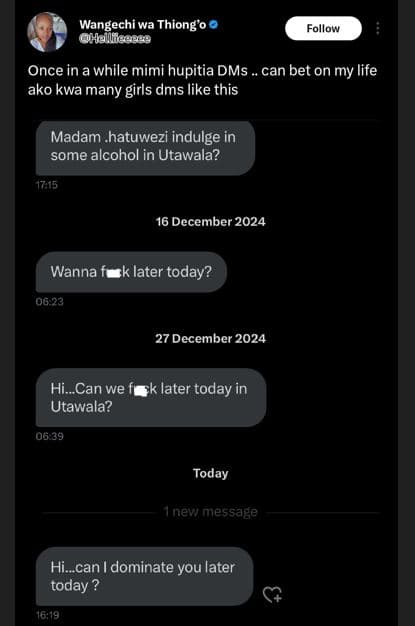 Wangechiwa thiong'0 halllicecee follow once in a while mimi hupitia dms can bet