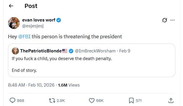 Post evan loves worf esjesjesj hey fbi this person is threatening the president