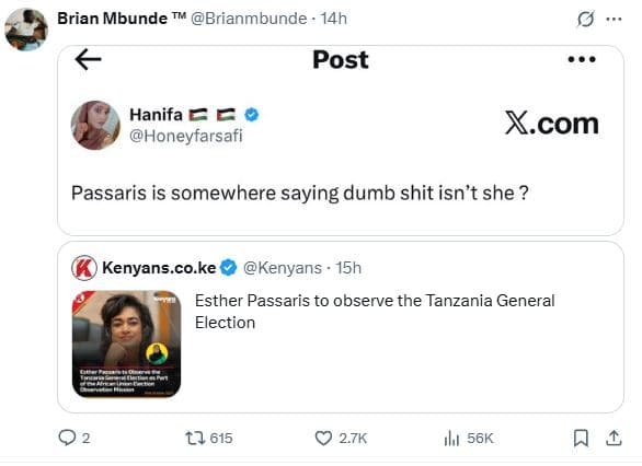 Brian mbunde tm brianmbunde 14h post hanifa honeyfarsafi x.com passaris is somew