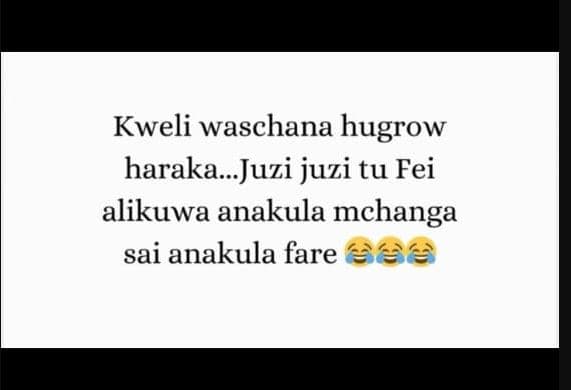 Kweli waschana hugrow haraka.juzi juzi tu fei alikuwa anakula mchanga sai anakul
