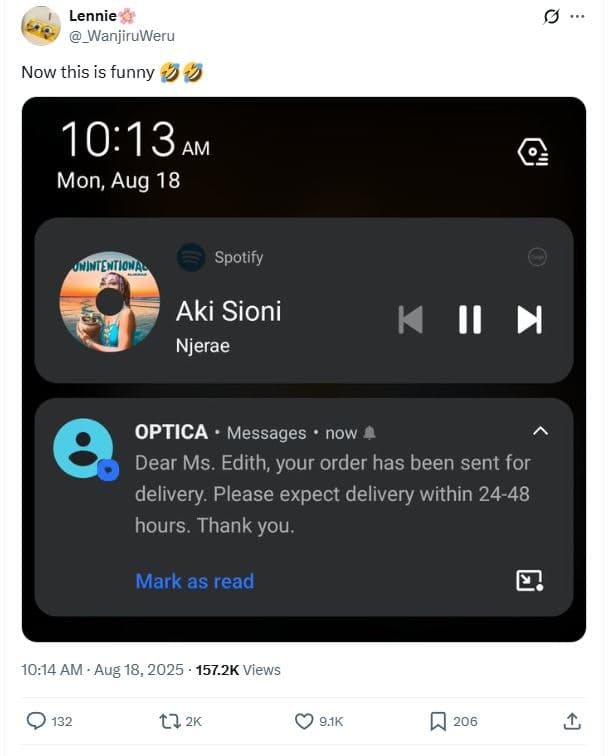 Lennie wanjiruweru now this is funny 10.13 am mon, aug 18 ninteniiova spotify ak