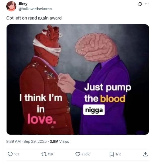 Jiksy hallowedsckness got left on read again award just pump the blood nigga thi