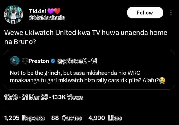 Ti44si mmsmacharia follow wewe ukiwatch united kwa tv huwa unaenda home na bruno