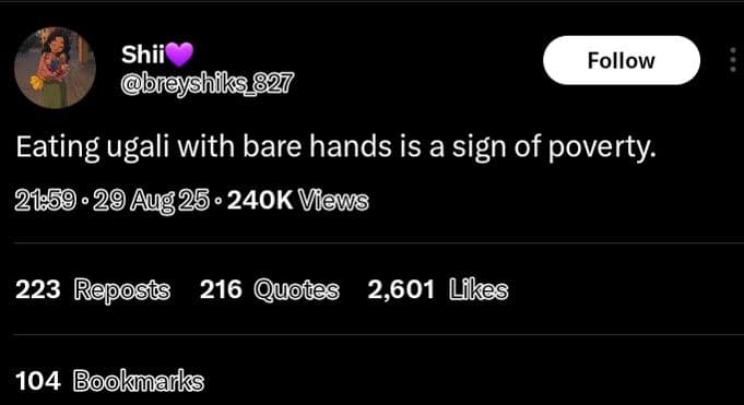 Shii bneyshiks 827 follow eating ugali with bare hands is a sign of poverty 29 a