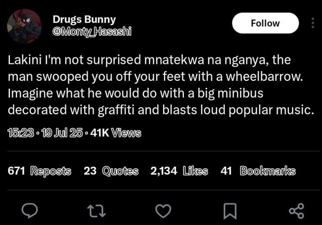 Drugs bunny moncy hasashi follow lakini i'm not surprised mnatekwa na nganya the