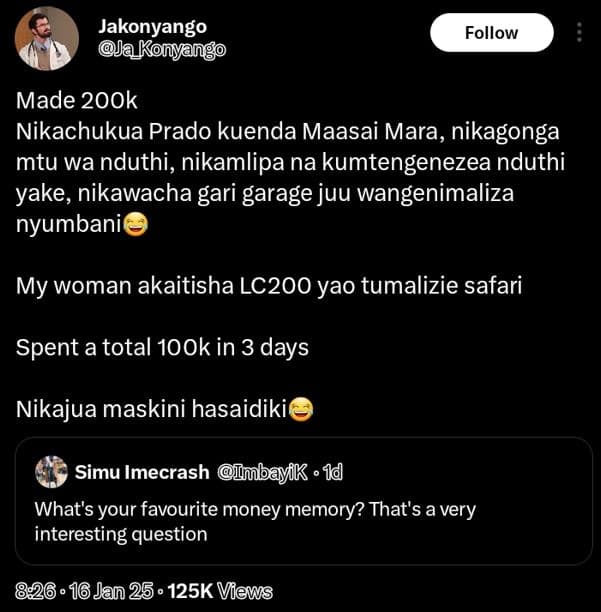 Jakonyango ja konyango follow made 2ook nikachukua prado kuenda maasai mara, nik