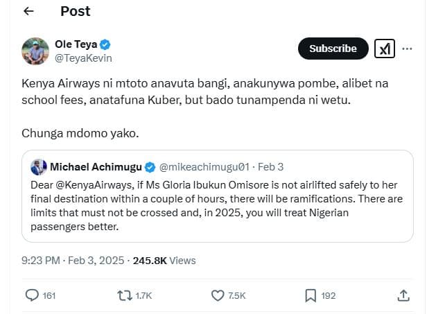 Post ole teya teyakevin subscribe kenya airways ni mtoto anavuta bangi, anakunyw