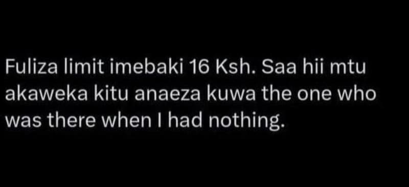 Fuliza limit imebaki 16 ksh. saa hii mtu akaweka kitu anaeza kuwa the one who wa