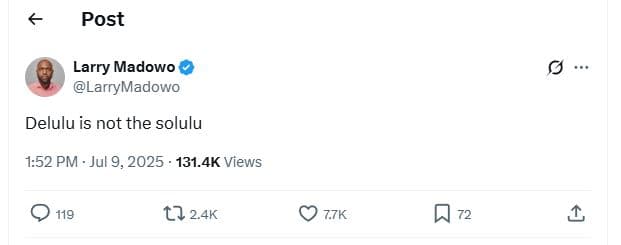 Post larry madowo larrymadowo delulu is not the solulu 1.52 pm . jul 9, 131.4k v