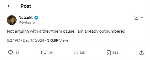 Post natsuki twtzero not arguing with a theylthem cause am already outnumbered 6
