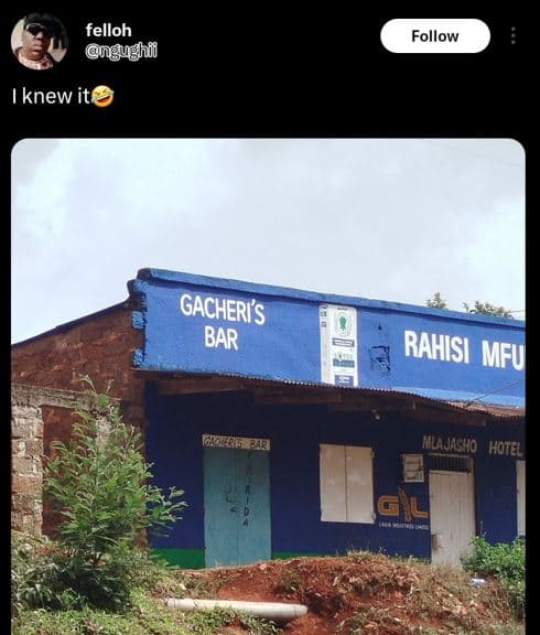 Felloh ngughi follow knew it gacheris bar rahisi mfu aanea mlajacho hotel