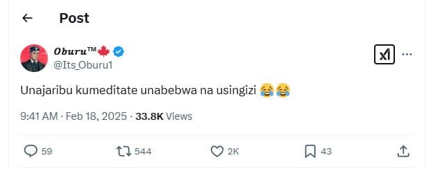 Post oburu its_oburui unajaribu kumeditate unabebwa na usingizi 6 9.41 am . feb