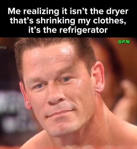 Me realizing it isn't the dryer that's shrinking my clothes, it's the refrigerat