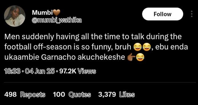 Mumbi mumbi_wathika follow men suddenly having all the time to talk during the f