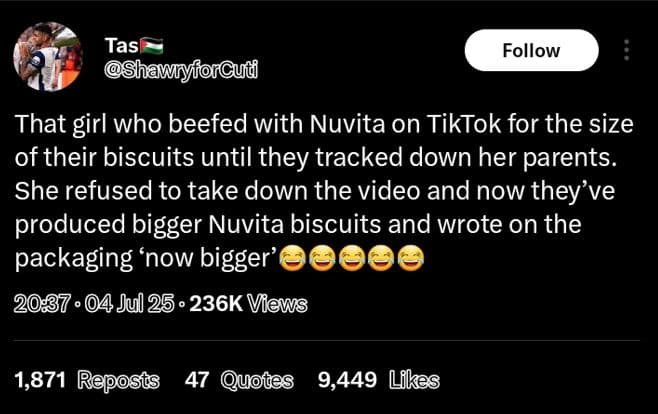 Tas shamryífiorgud follow that girl who beefed with nuvita on tiktok for the siz