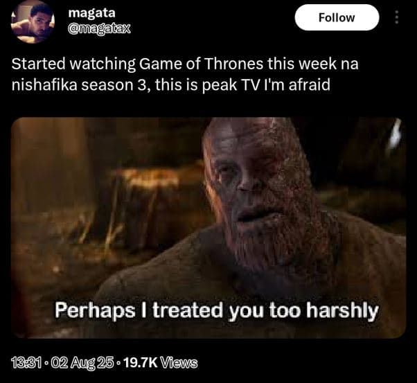 Magata ua gacak follow started watching game of thrones this week na nishafika s