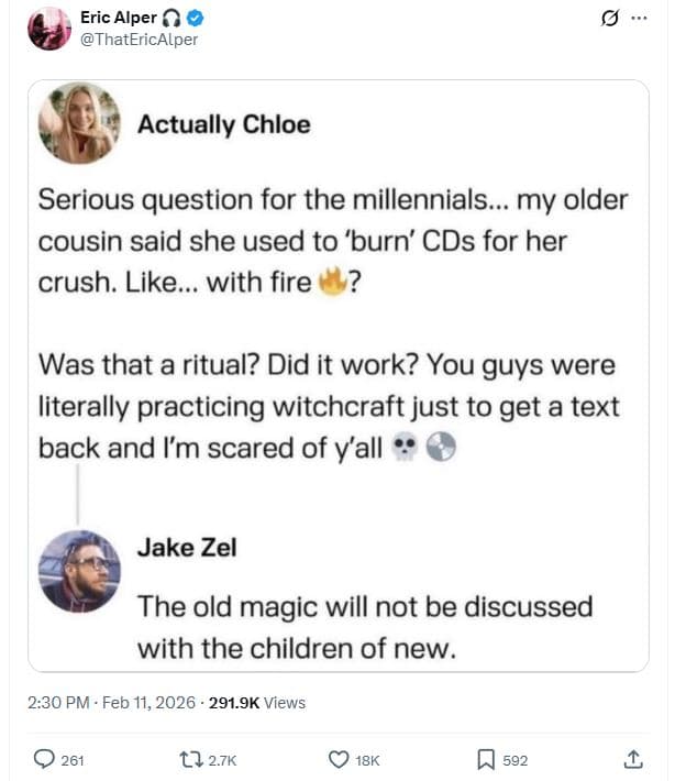 Eric alper 0 thatericalper actually chloe serious question for the millennials .