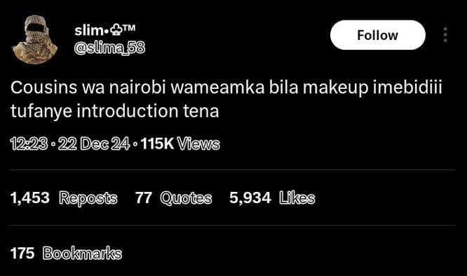Slim 8tm slima follow cousins wa nairobi wameamka bila makeup imebidiii tufanye