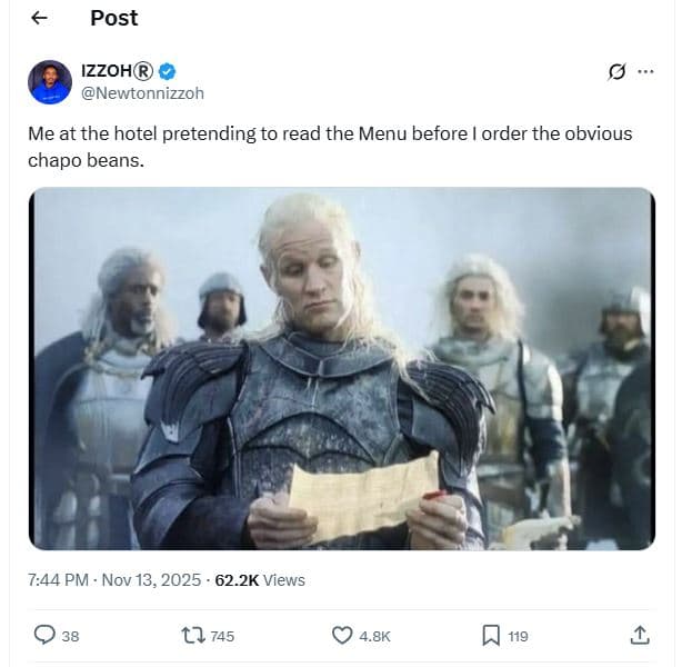 Post izzoh newtonnizzoh me at the hotel pretending to read the menu before order