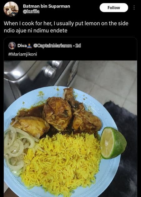 Batman bin suparman kulula follow when i cook for her usually put lemon on the s