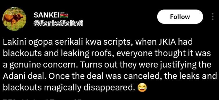 Sankei sankeisaitoti follow lakini ogopa serikali kwa scripts, when jkia had bla