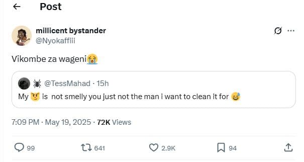 Post millicent bystander nyokaffiii vikombe za wageni tessmahad . 15h is not sme