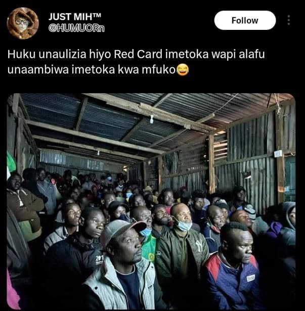 Just mihtm humurn follow huku unaulizia hiyo red card imetoka wapi alafu unaambi