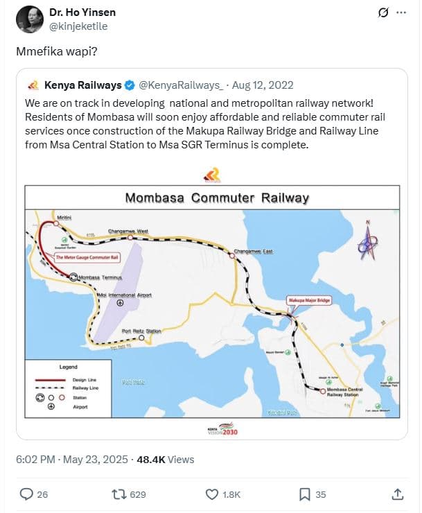 Dr. ho yinsen kinjeketile mmefika wapi? kenya railways kenyarailways aug 12, we