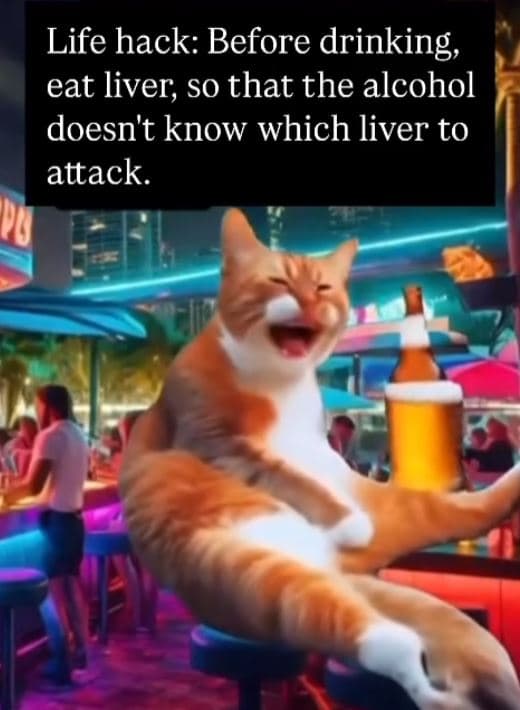 Life hack before drinking, eat liver so that the alcohol doesn't know which live