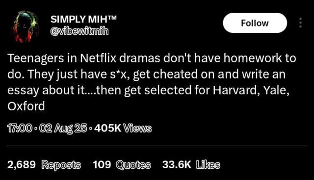 Simply mihtm vilewituih follow teenagers in netflix dramas don't have homework t
