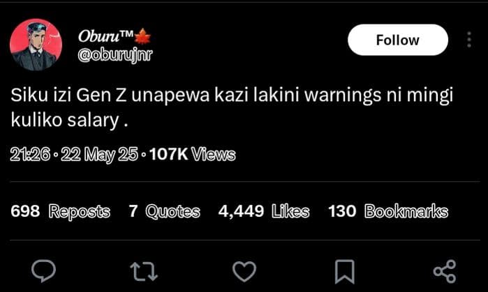 Oburutm oburujnr follow siku izi gen z unapewa kazi lakini warnings ni mingi kul