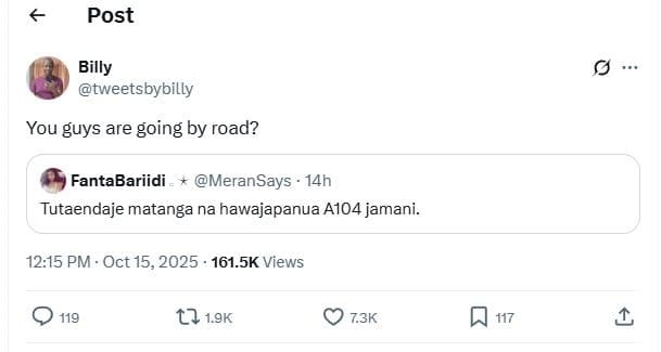 Post billy tweetsbybilly you guys are going by road? fantabariidi meransays 14h