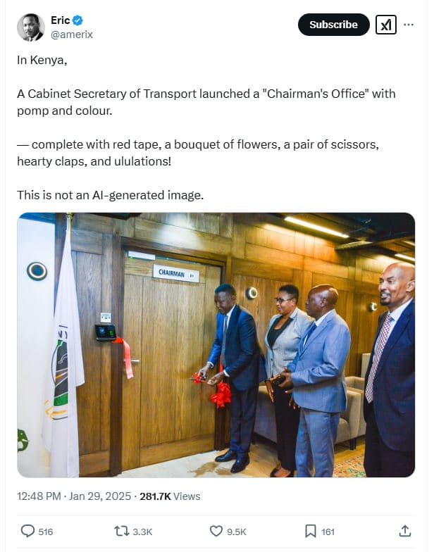 Eric amerix subscribe in kenya, a cabinet secretary of transport launched a chai