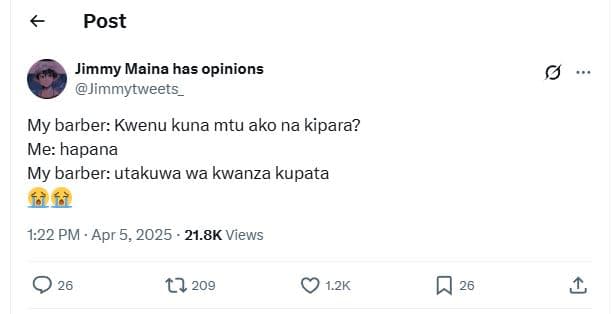 Post jimmy maina has opinions jimmytweets my barber kwenu kuna mtu ako na kipara