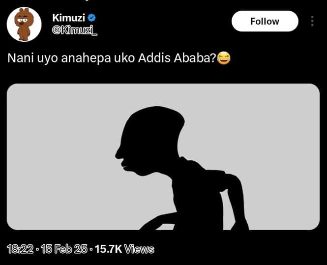 Kimuzi kimud follow nani uyo anahepa uko addis ababa? . 15 feb 25 15.7k vews