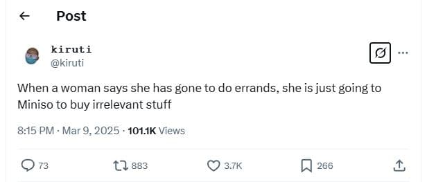 Post kiruti kiruti when a woman says she has gone to do errands, she is just goi