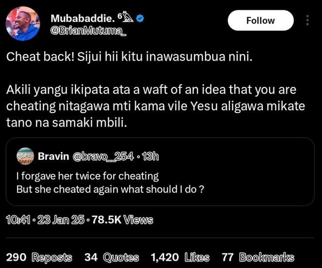 Mubabaddie. 68 brianmutuma follow cheat back! sijui hii kitu inawasumbua nini. a